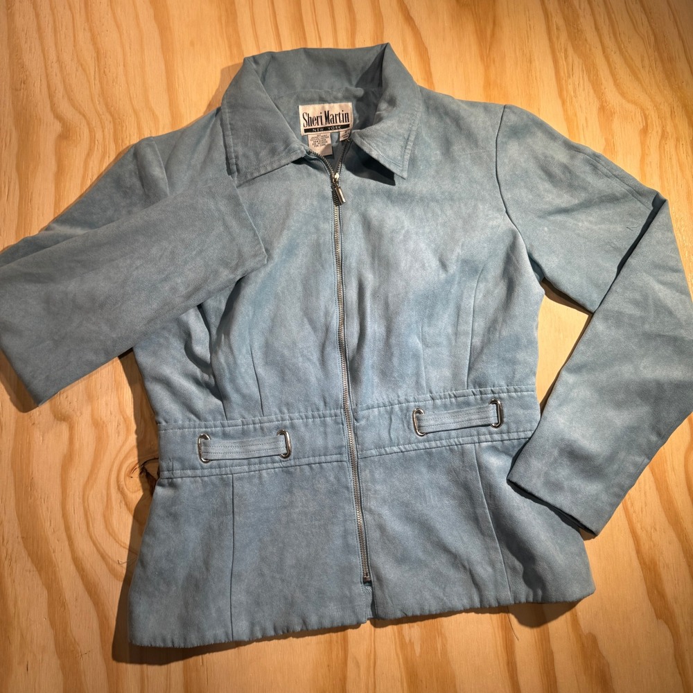 Sheri Martin Women's Faux Suede Full Zip Jacket Light Blue Casual Size 6